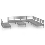 vidaXL Salon de jardin 10 Pièces Bois de pin massif Gris