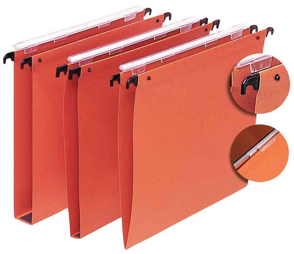 Bte de 25 dossiers suspendus Medium 220g Tiroirs Fond V Orange L'OBLIQUE AZ