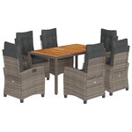vidaXL Ensemble à manger de jardin et coussins 7 Pièces gris rotin