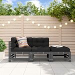 vidaXL Salon de jardin 3 Pièces avec coussins gris bois massif