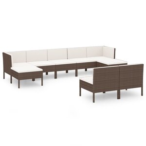 vidaXL Salon de jardin 9 Pièces avec coussins résine tressée marron
