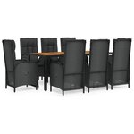 vidaXL Mobilier à dîner de jardin 9Pièces et coussins noir résine tressée