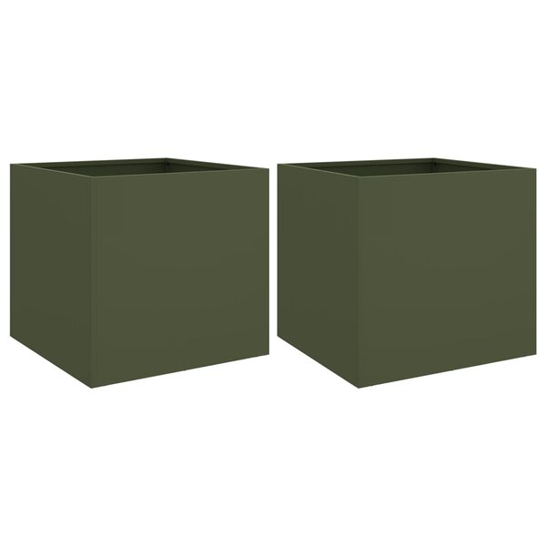 vidaXL Jardinières 2 Pièces vert olive 49x47x46 cm acier laminé à froid
