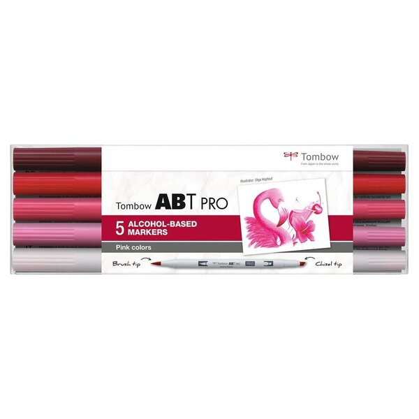 Set de 5 Marqueurs Base Alcool Double Pointe ABT PRO couleurs rose TOMBOW