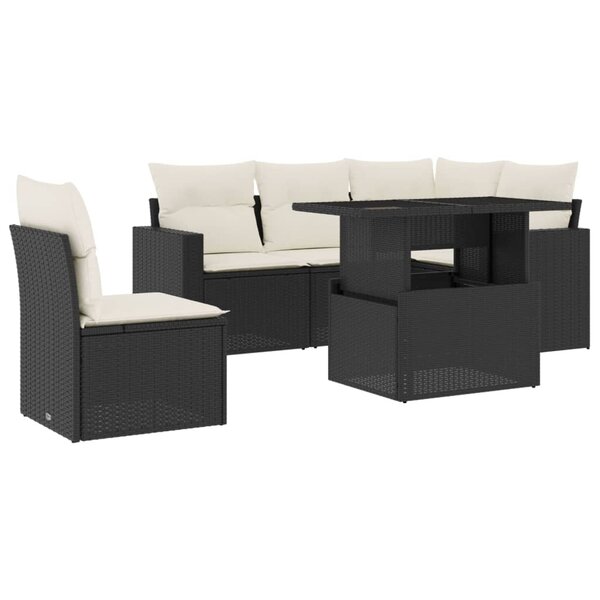 vidaXL Salon de jardin 6 Pièces avec coussins noir résine tressée