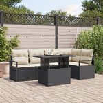 Ensemble de canapé de jardin 6 pièces avec coussins noir en poly rotin