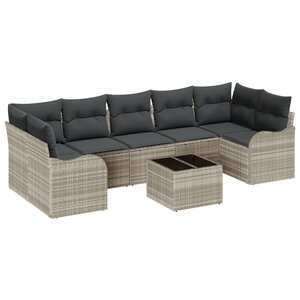Set de canapé de jardin vidaXL 8 pièces avec coussins gris clair rotin poly