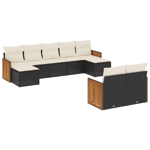 vidaXL Salon de jardin 9 Pièces avec coussins noir résine tressée