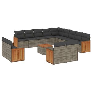 vidaXL Salon de jardin avec coussins 14 Pièces gris résine tressée