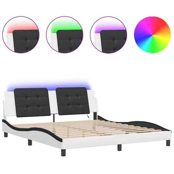 vidaXL Cadre de lit avec lumières LED blanc noir 180x200 cm similicuir