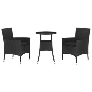 vidaXL Ensemble de bistro de jardin 3 Pièces coussins noir poly rotin