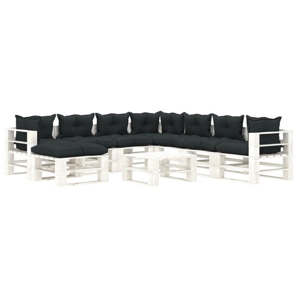 vidaXL Salon palette de jardin 9 Pièces avec coussins anthracite bois