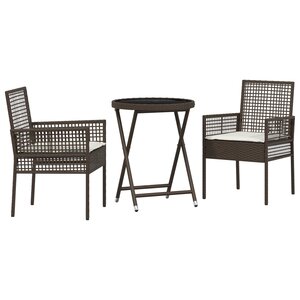 Ensemble de bistro de jardin 3 pièces vidaXL avec coussins en poly rotin marron