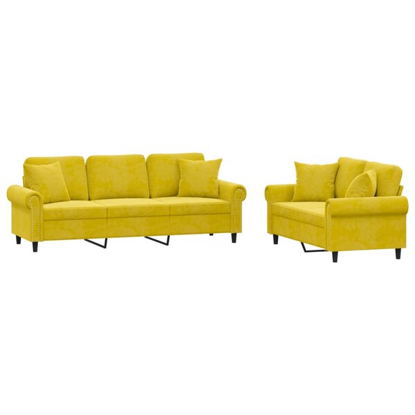 vidaXL Ensemble de canapés 2 Pièces avec coussins jaune velours