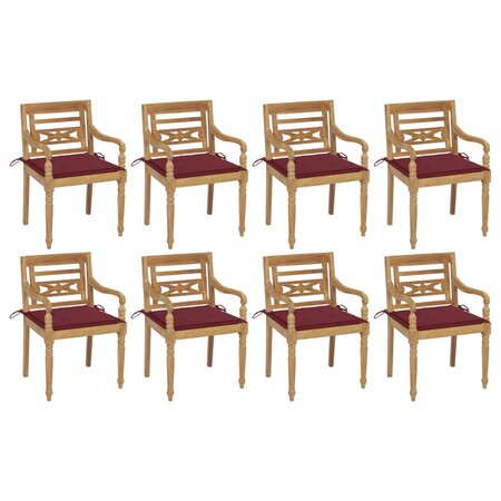 vidaXL Chaises Batavia avec coussins lot de 8 Bois de teck solide