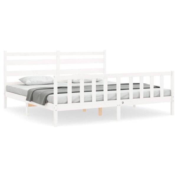 vidaXL Cadre de lit avec tête de lit blanc 200x200 cm bois massif