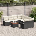 Ensemble de Canapé de Jardin 9 pièces avec Coussins Noir Rattan Poly Acacia