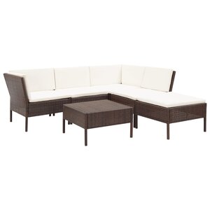 vidaXL Salon de jardin 6 Pièces avec coussins Résine tressée Marron