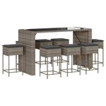 vidaXL Ensemble de bar de jardin 9 Pièces avec coussins gris poly rotin