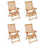 vidaXL Chaises de jardin lot de 4 coussins à carreaux gris Teck solide