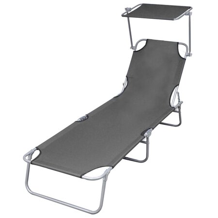 vidaXL Chaise longue pliable avec auvent Acier Gris