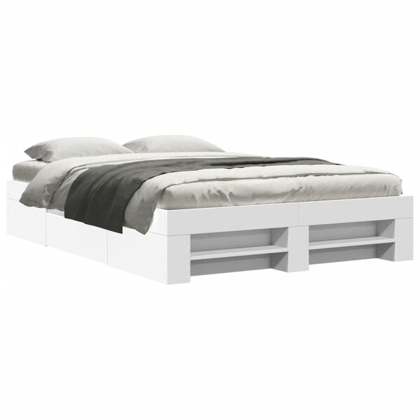 vidaXL Cadre de lit blanc 135x190 cm bois d'ingénierie