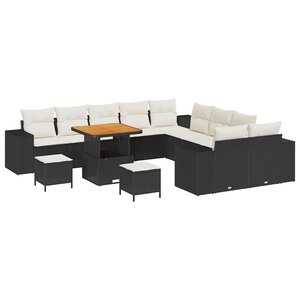 vidaXL Ensemble de canapé de jardin 13 Pièces Noir et Crème polyrotin