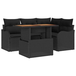 vidaXL Ensemble de canapé de jardin 5 Pièces Noir Poly rotin