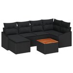 vidaXL Ensemble de canapé de jardin 7 pièces avec coussins noirs en poly rattan acacia