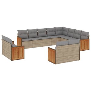 vidaXL Salon de jardin avec coussins 12 Pièces beige résine tressée