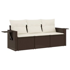 vidaXL Salon de jardin avec coussins 3 Pièces marron résine tressée