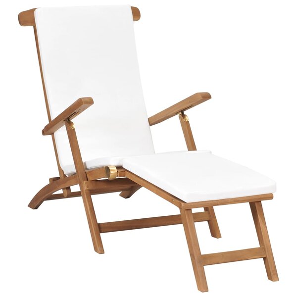 vidaXL Chaise longue avec coussin Blanc crème Bois de teck solide