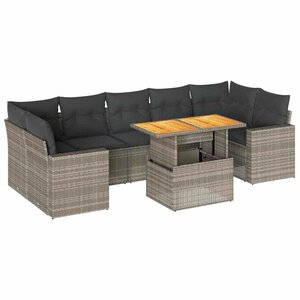 vidaXL Salon de jardin 8 Pièces avec coussins gris résine tressée