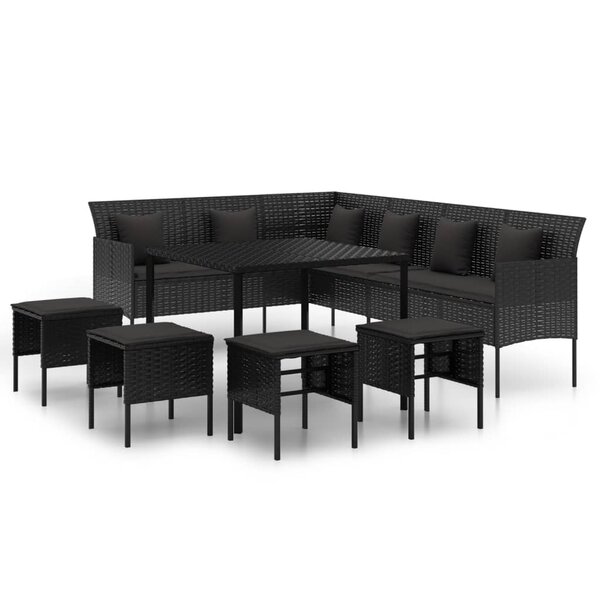 vidaXL Ensemble à manger de jardin coussins 6Pièces noir résine tressée