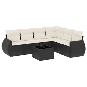 vidaXL Salon de jardin 7 Pièces avec coussins noir résine tressée