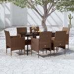 vidaXL Ensemble à manger de jardin coussins 7 Pièces Marron/noir