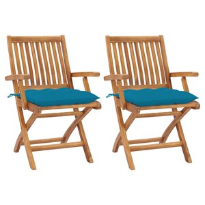 vidaXL Chaises de jardin lot de 2 avec coussins bleu clair Teck massif