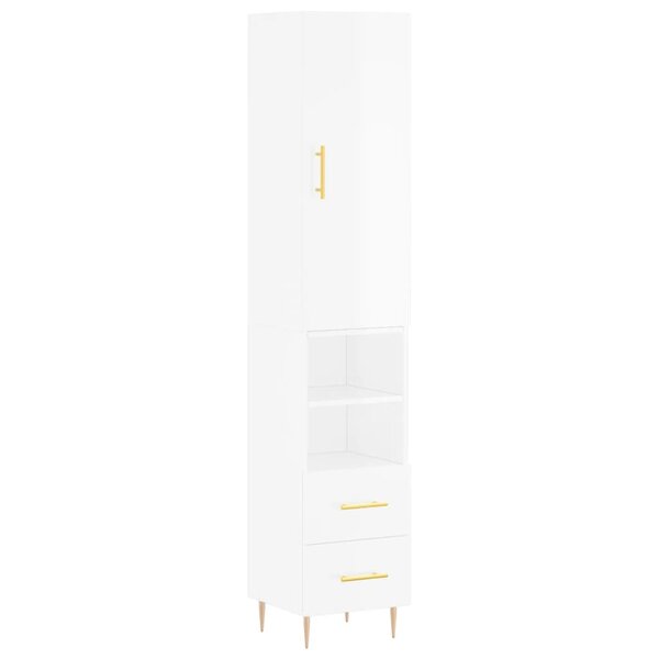 vidaXL Buffet haut Blanc brillant 34 5x34x180 cm Bois d'ingénierie