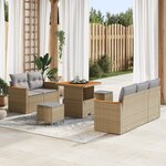 Ensemble de Canapé de Jardin 8 pièces avec Coussins Beige Poly Rotin Acacia