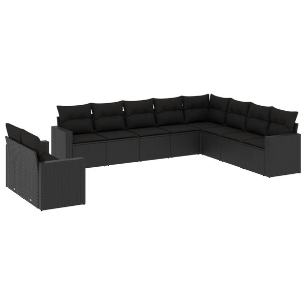 vidaXL Salon de jardin 10 Pièces avec coussins noir résine tressée