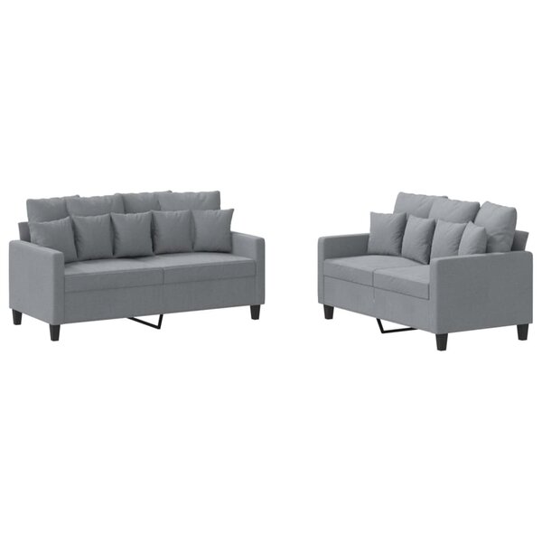 vidaXL Ensemble de canapés 2 Pièces avec coussins Gris clair Tissu