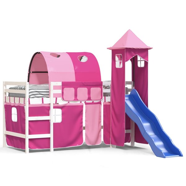 vidaXL Lit mezzanine enfants avec tour rose 90x190 cm bois pin massif