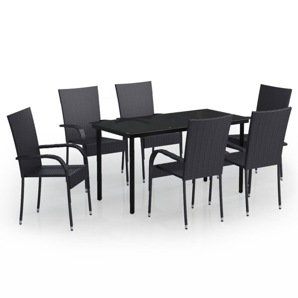 vidaXL Ensemble de salle à manger d'extérieur 7 Pièces Noir