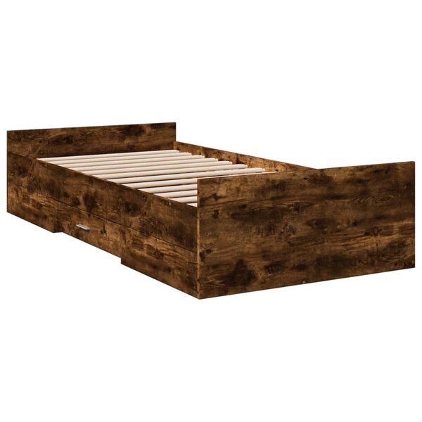 vidaXL Cadre de lit et tiroirs chêne fumé 75x190 cm bois d'ingénierie