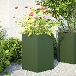 vidaXL Jardinières 2 Pièces vert olive hexagone 46x40x45 cm acier