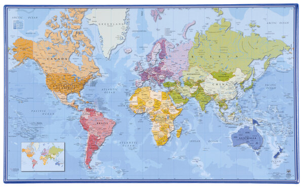 Sous main bureau carte du Monde en Anglais - Protection bureau Mappemonde
