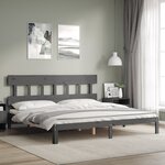 vidaXL Cadre de lit avec tête de lit gris 200x200 cm bois massif