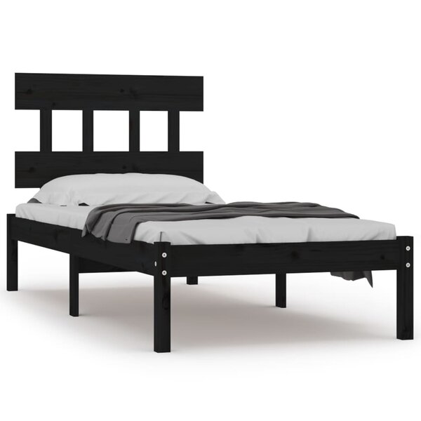 vidaXL Cadre de lit Noir Bois massif 75x190 cm Petit simple