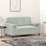 vidaXL Canapé 2 places avec oreillers gris clair 120 cm velours