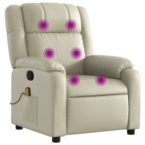 vidaXL Fauteuil inclinable de massage Crème Similicuir
